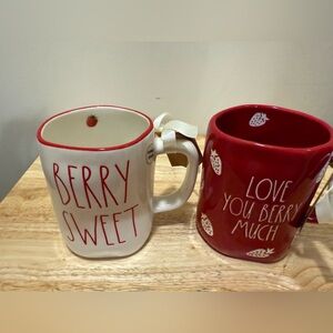 Rae Dunn Berry Sweet and Love You Berry Much Mug Set - Red and White